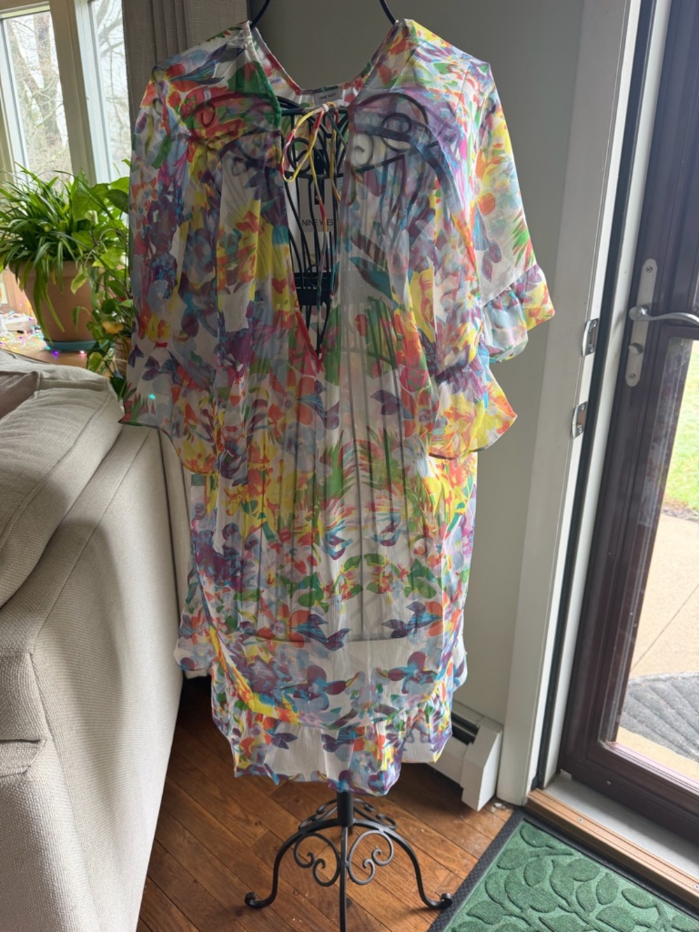 Nine West Multicolor Floral Chiffon Kimono Cover-Up